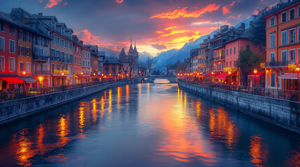 Fototapeta premium The landscape of some alpine town.