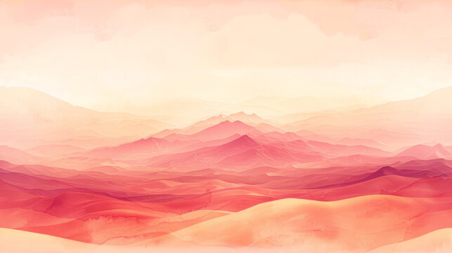 Warm hues watercolor of desert mirage in seamless pattern