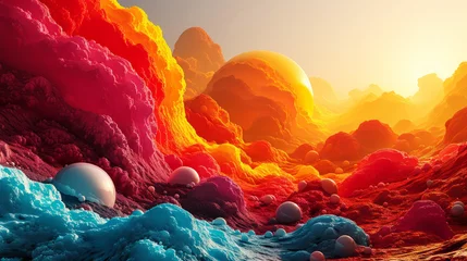 Rolgordijnen Vibrant Neogeo art style abstract landscape with gradient colors and futuristic elements © Robert Kneschke