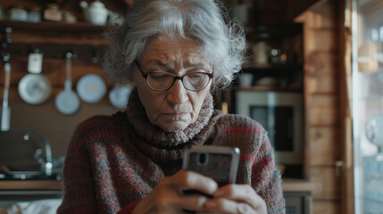 Mature woman use smartphone at home. 