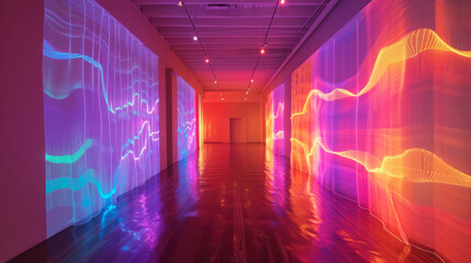 Vibrant interactive light exhibit with colorful LED waves and sound