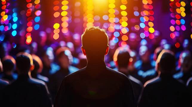 Group of people in a circle on a stage as a modern choir concept