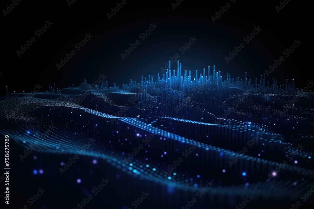 Wall mural a 3d image of a dark background with blue lights. generative ai.