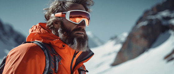 A man in special mountaineering glasses with a mirror - obrazy, fototapety, plakaty