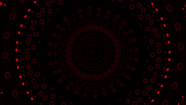 Glowing bright red dots and lines linked together in a fractal kaleidoscope with seamless concentric pulsing loop