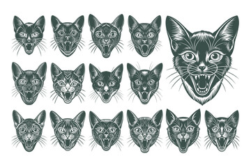 Meowing havana brown cat head illustration design set