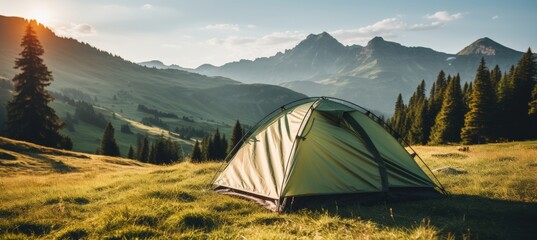 tent in remote wilderness, perfect for outdoor adventure and exploration - obrazy, fototapety, plakaty