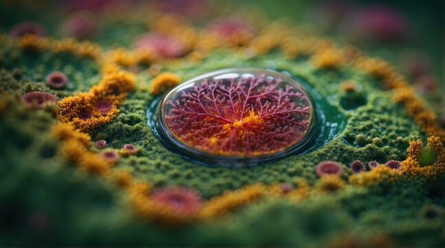 A close up of a water droplet on a green plant. Generative AI.