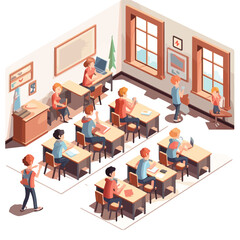 Detailed illustration of kids in a classroom flat 