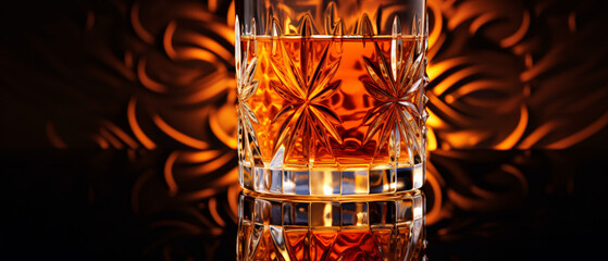 Glass of whisky or bourbon in ornamental glass