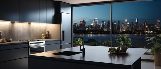 Foto op Plexiglas A modern kitchen with a black marble counter top and s © Jafger