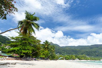 Beau Vallon beach on a sunny summer day. Mahe island, Seychelles