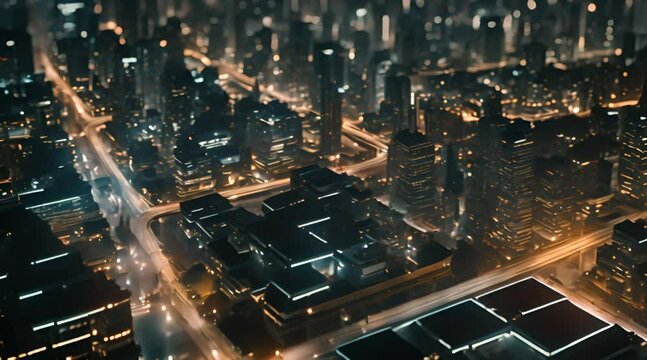 Three dimensional render of futuristic city at night