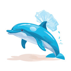 Dolphin with plastic bags on white background illustration