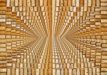 A frame made of Various Old Used corks plugs from various types of wine to infinity