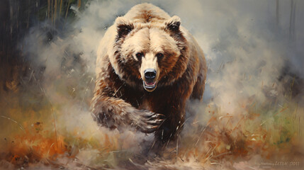 Grizzly bear oil painting .. - obrazy, fototapety, plakaty