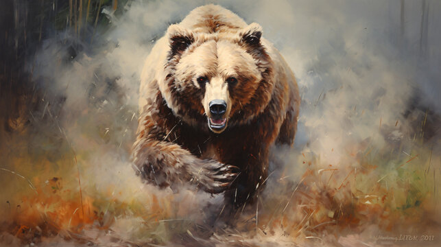 Grizzly bear oil painting ..