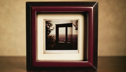 Vintage photo frame on the wooden table.
