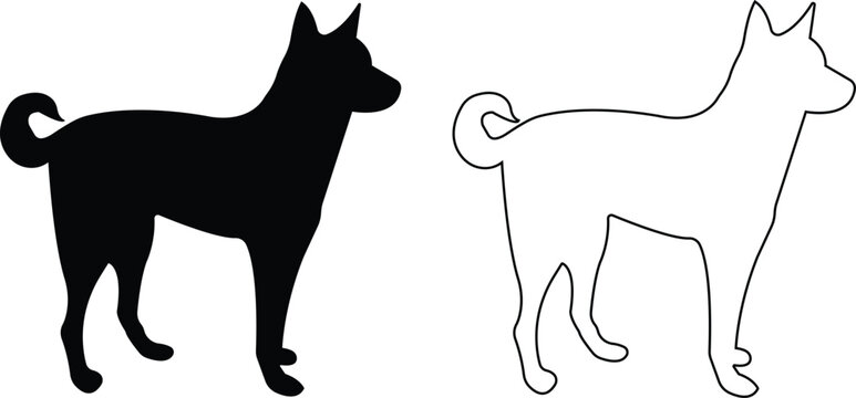 Dogs silhouette icon set. black flat and line animal vector collection isolated on transparent background. Belgian malinois clipart, depict dog standing, walking, running, jumping and digging hole.