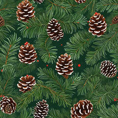 Christmas plant spruce and pinecone green background