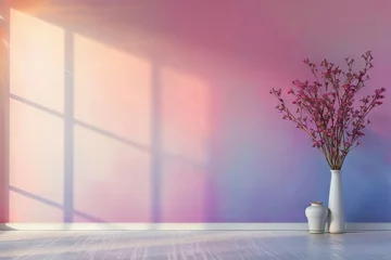 Fotobehang Abstract vibrant pastel pink peach fuzz and very peri pantone purple gradient background. Texture flowing from pastel pink to purple, evoking a sense of calmness and serenity in the viewer's mind © Merilno