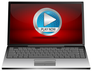 Laptop computer with Play Button - 3D illustration - 758680170