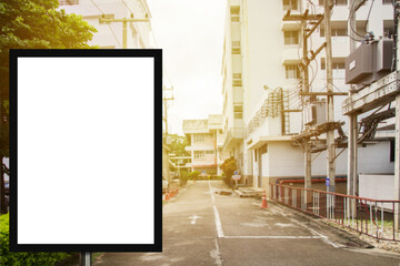 Blank advertising billboard or wide screen television with blurred background