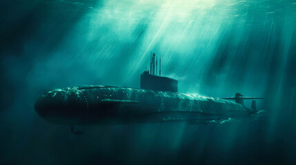 A nuclear submarine underwater - obrazy, fototapety, plakaty