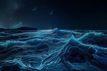 An ethereal seascape at midnight - obrazy, fototapety, plakaty