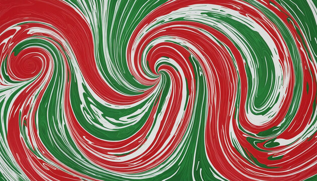 Painted background with red, green and white Christmas color swirl pattern