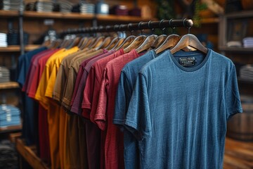 Fototapeta premium A neatly pressed shirt hanging in the closet, ready to be worn, symbolizes order and preparation for the day ahead.
