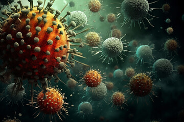 viruses and bacteria digital art - obrazy, fototapety, plakaty