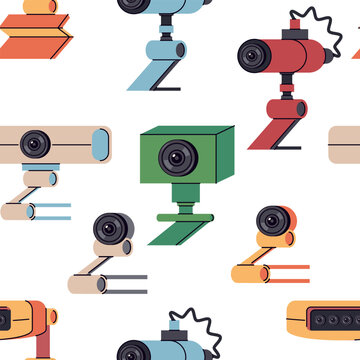 Webcam vector cartoon seamless pattern background for wallpaper, wrapping, packing, and backdrop.