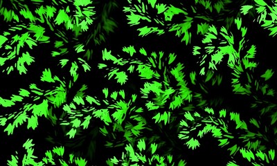 Green leaf branch pattern on black background