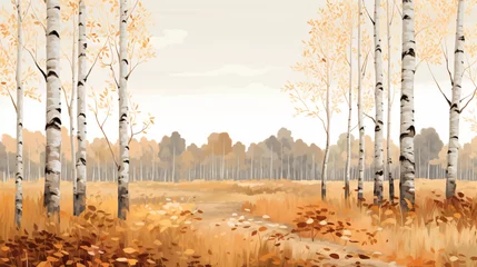 Fotobehang Berkenbos Horizontal autumn landscape with birch grove. 