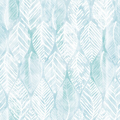 Art floral background.  Seamless monochrome pattern with  abstract leaves on a blue watercolor. Perfect for design templates, wallpaper, wrapping, fabric and textile, print. - 758682701