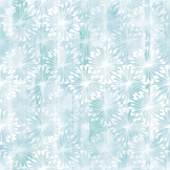 Abstract flowers. Seamless vector pattern with simple dot and lines on a blue watercolor. Art floral background. Perfect for design templates, wallpaper, wrapping, print, fabric and textile. - 758682717