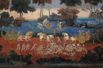 December 2015-Wall painting of Ramayana, royal palace, Phnom Penh, Cambodia