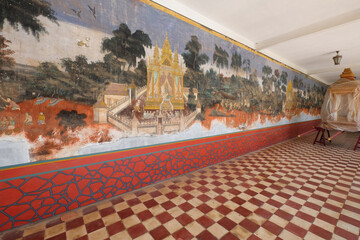 December 2015-Wall painting of Ramayana, royal palace, Phnom Penh, Cambodia