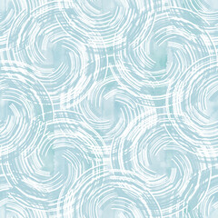 Seamless pattern with hand-drawn circles on blue watercolor.  Abstract background.  Vector. Monochrome. Line art.  Perfect for design templates, wallpaper, wrapping, fabric and textile, print. - 758683152