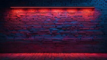 Neon light on empty grunge concrete brick wall. Lighting effect red and blue on brick wall for background party happiness concept, club dancing room, presenting products or placing products