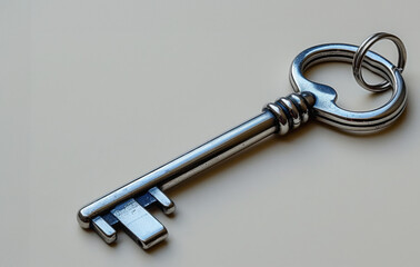 Elegant Key with Intricate Details and Silver Keyring