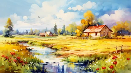 Zelfklevend Fotobehang Impressionism oil painting on canvas nature landscape © Natia