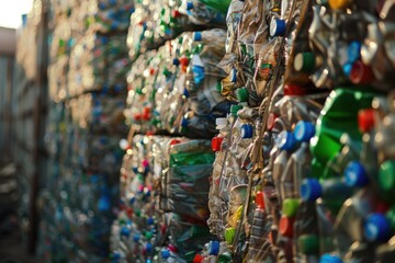 Stack of Plastic Bottles at Waste Garbage recycling plant. secondary materials. sorting trash