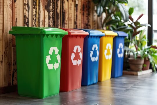 Waste sorting garbage bins, trash cans. Sorting garbage. ecology rubbish recycling