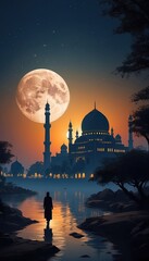 Starry Night Tranquility: Majestic Mosque Embraced by Silhouette
