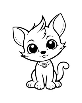 Black and white illustration for coloring animals, cat