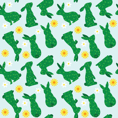 Rabbit topiary illustration seamless pattern background