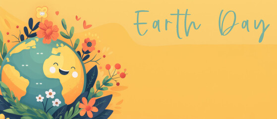 Earth Day / environment protection eco care ecology future recycling, responsibility save concept illustration - World globe planet, isolated on yellow background