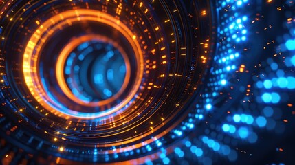 Obraz premium Dynamic digital data stream tunnel, cyber technology and network concept, abstract tech background - AI generated